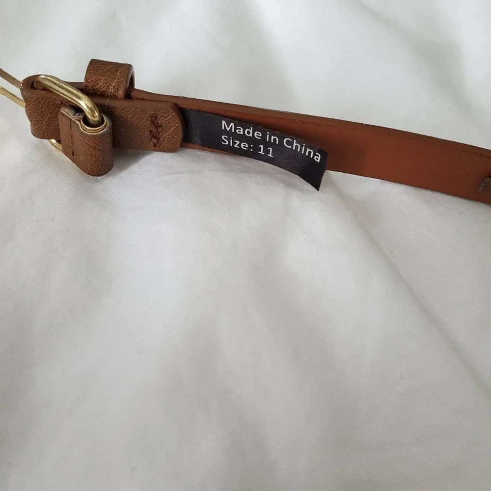 Faux Leather Belt Brown Gold Stud Size S/M